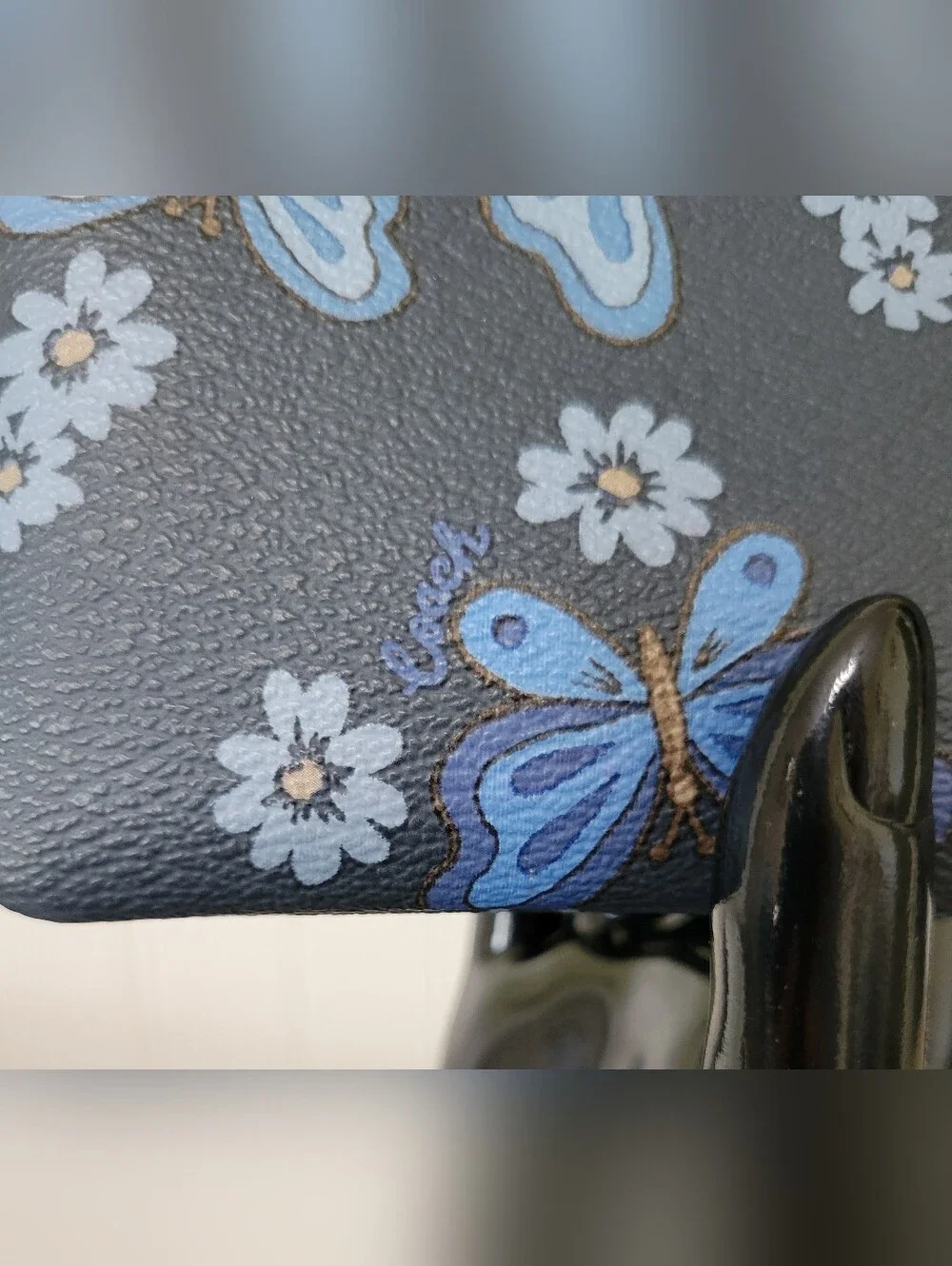 COACH Navy Blue Butterfly Floral Wristlet - Picture 3 of 4